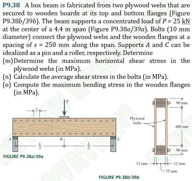 Solved P9.38 A box beam is fabricated from two plywood webs