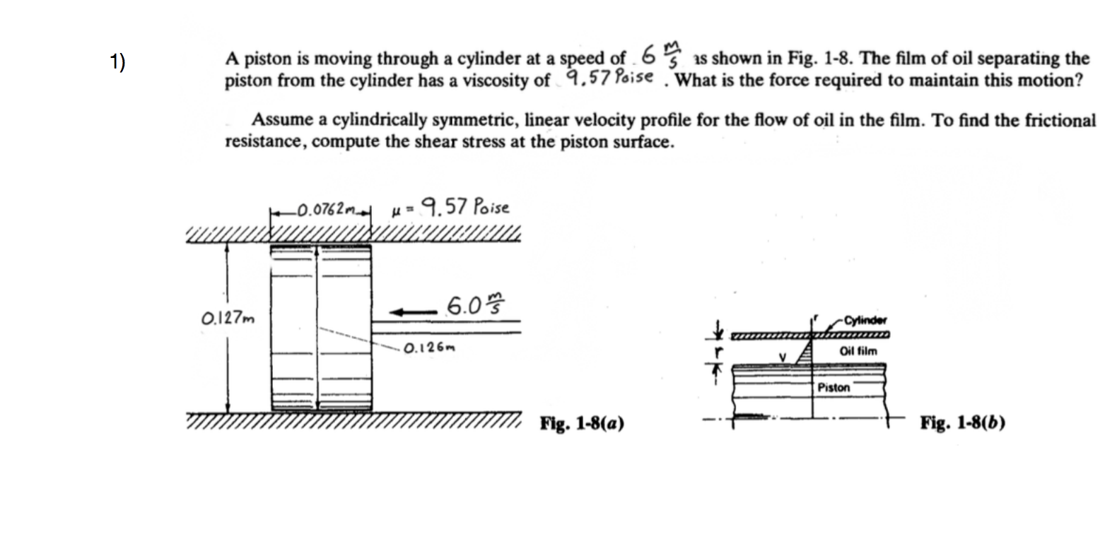 Solved 1) A piston is moving through a cylinder at a speed | Chegg.com