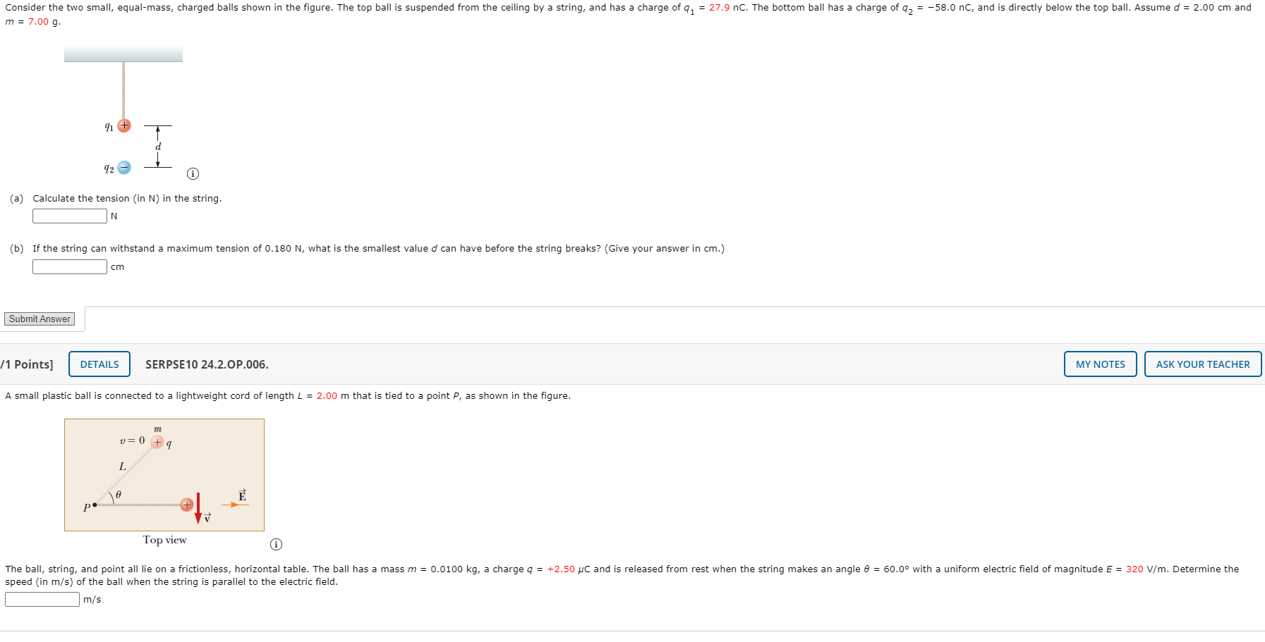 Solved Consider the two small, equalmass, charged balls