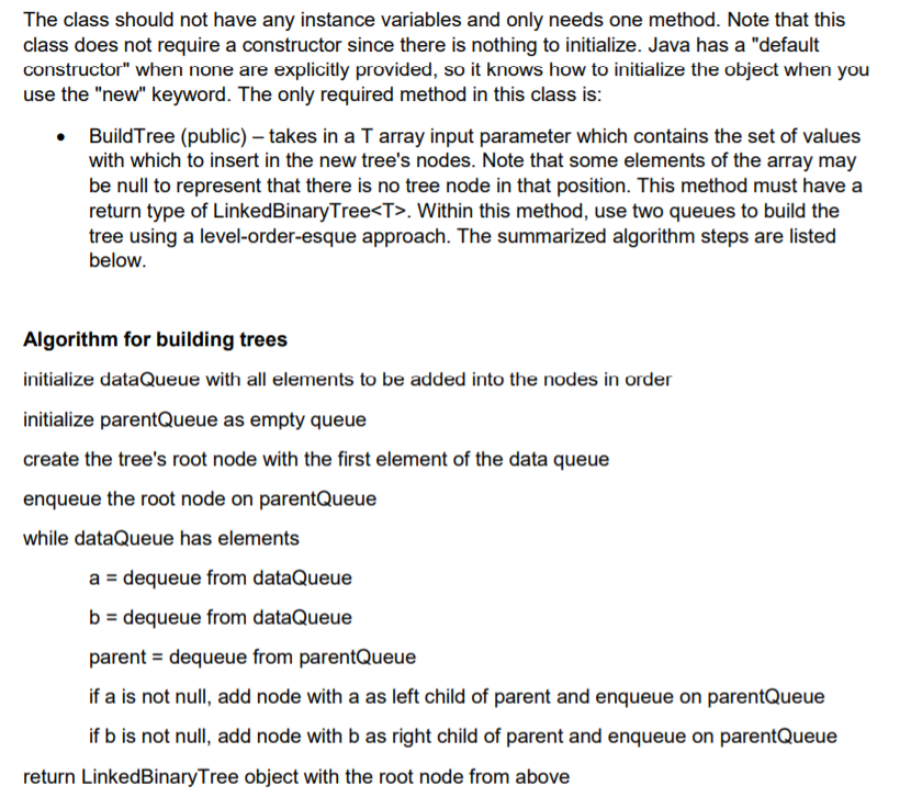 Solved TreeBuilder.java This class is used to create the | Chegg.com