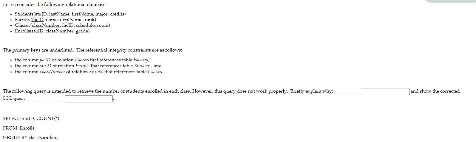 Solved Let us consider the following relational database. • | Chegg.com