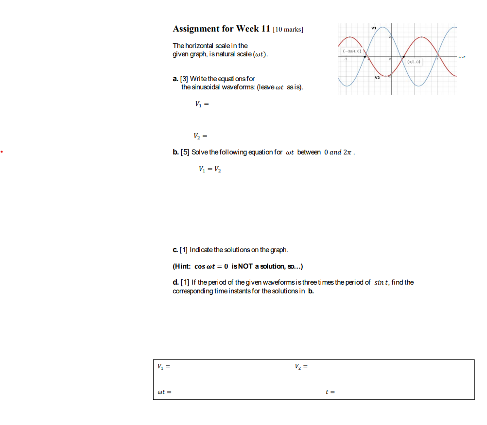 Solved How would you solve b, for V1 I got 3sin(wt-1.25pi), | Chegg.com