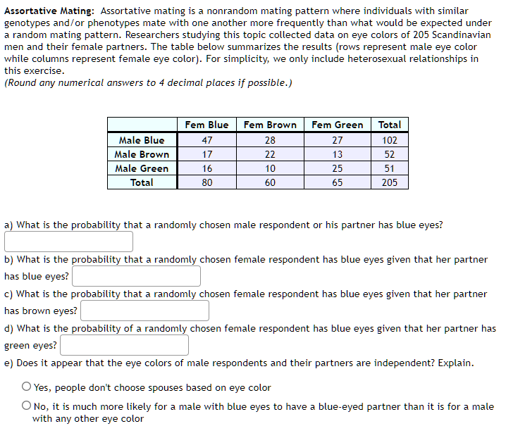 Solved Assortative Mating: Assortative Mating Is A Nonrandom | Chegg.com