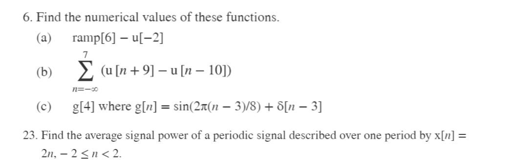 Solved 6 Find The Numerical Values Of These Functions R Chegg Com
