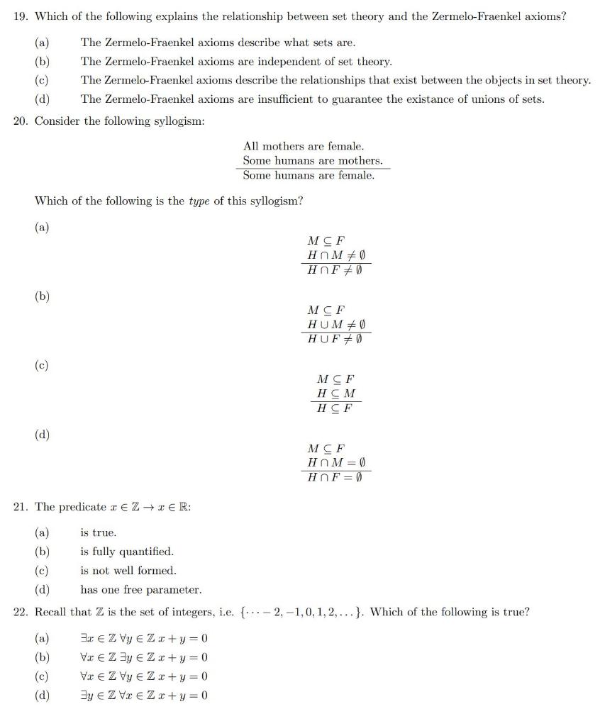 Solved 19. Which of the following explains the relationship | Chegg.com