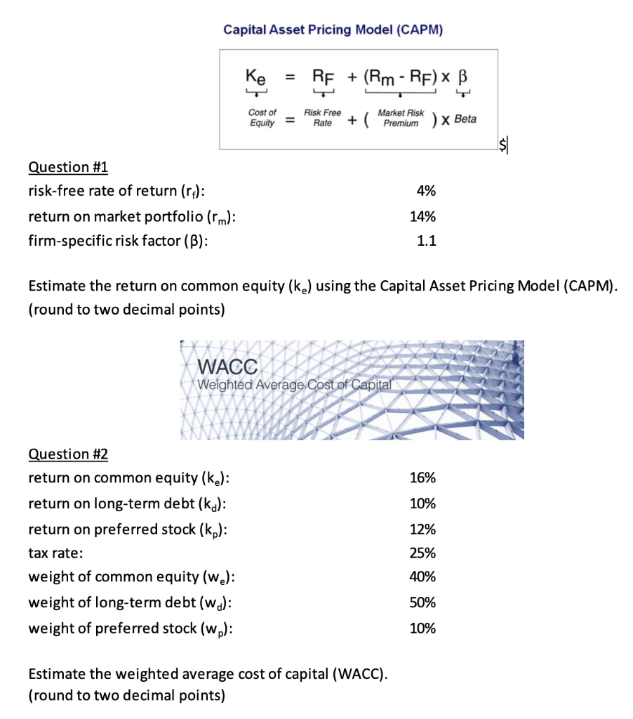 Solved Capital Asset Pricing Model CAPM Ke RF Rm Chegg