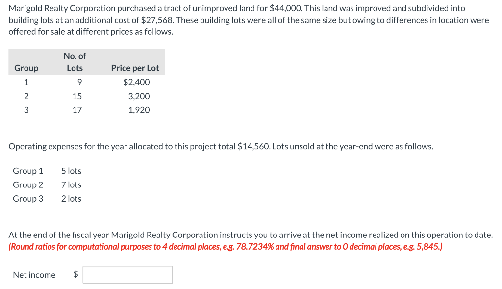 Solved Marigold Realty Corporation purchased a tract of