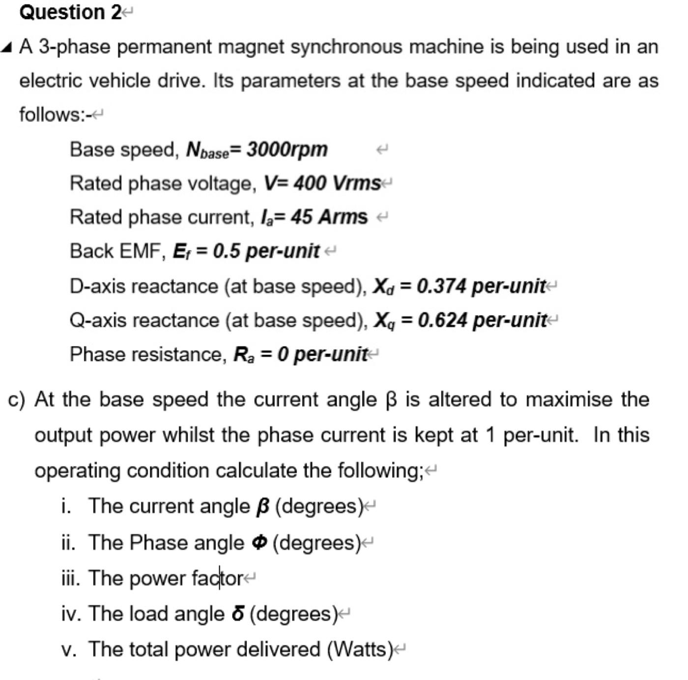 Solved Question 2 A 3-phase permanent magnet synchronous | Chegg.com