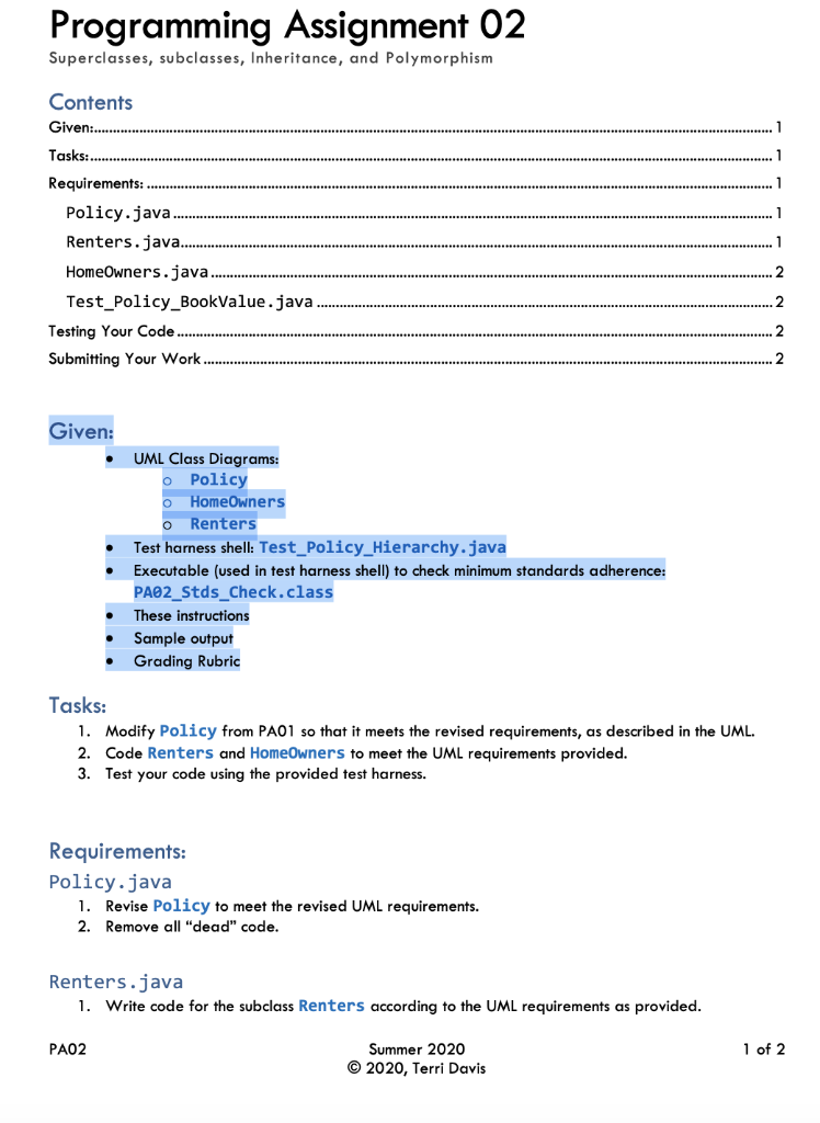 Solved Programming Assignment 02 Superclasses, subclasses, | Chegg.com