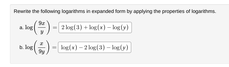 Solved Rewrite the following logarithms in expanded form by | Chegg.com
