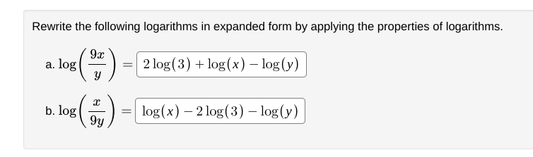 Solved Rewrite The Following Logarithms In Expanded Form By | Chegg.com