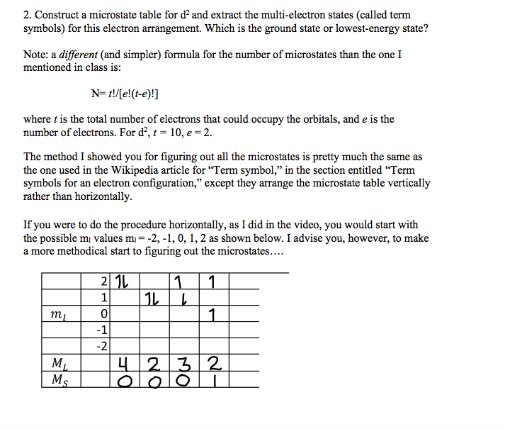 Solved 2. Construct a microstate table for d? and extract | Chegg.com