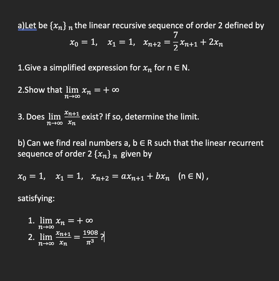 Solved n a)Let be {Xn} n the linear recursive sequence of | Chegg.com