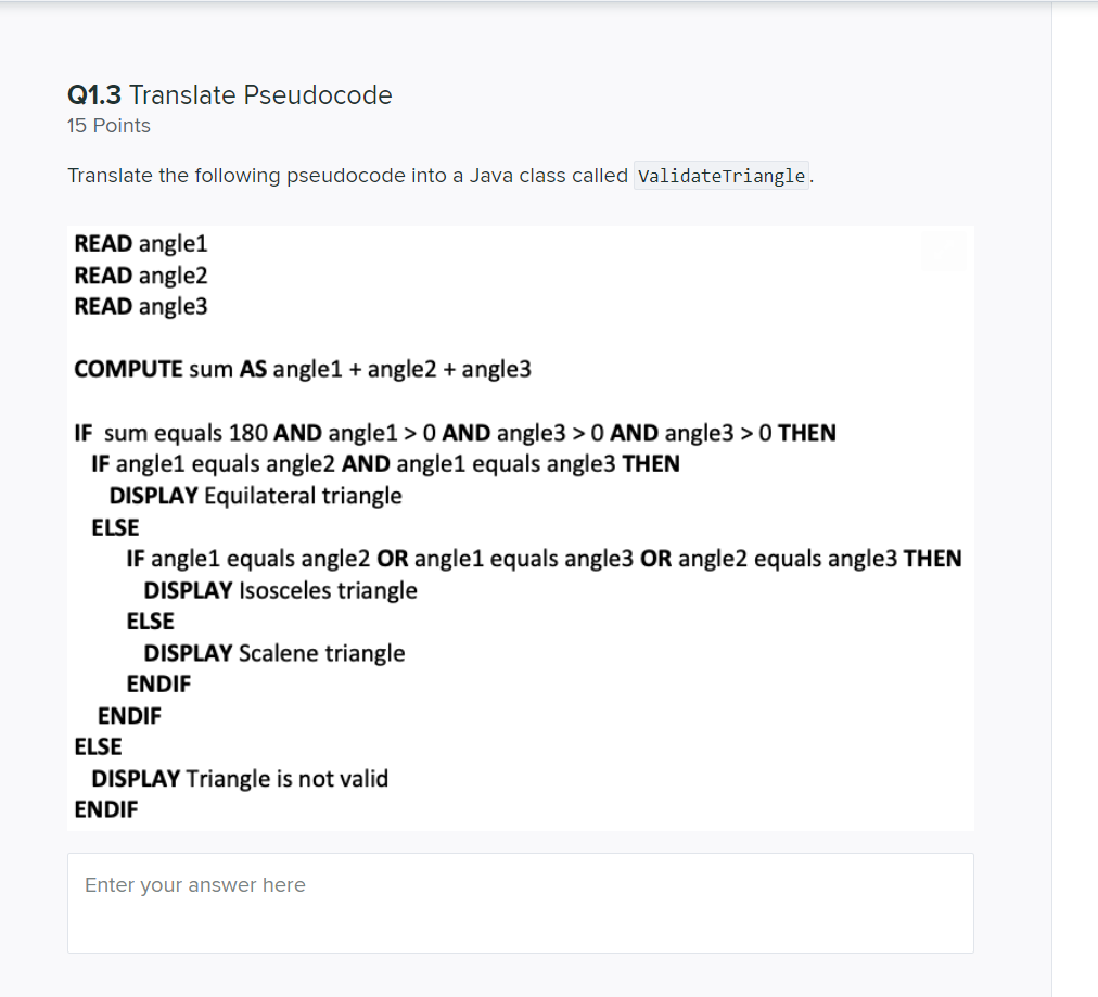 Solved Q1.3 Translate Pseudocode 15 Points Translate the | Chegg.com