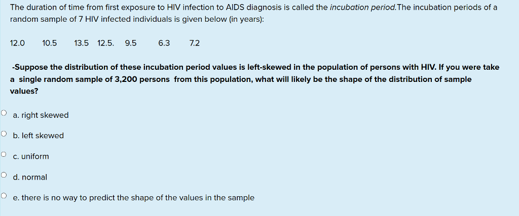 Solved The duration of time from first exposure to HIV Chegg com