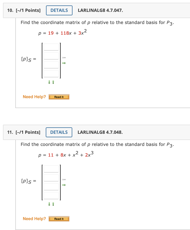 Solved 10. [/1 Points] DETAILS LARLINALG8 4.7.047. Find the