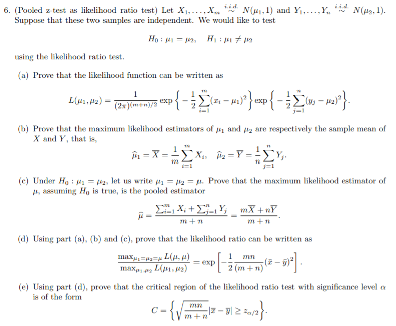 6 Pooled Z Test As Likelihood Ratio Test Let X1 Chegg Com