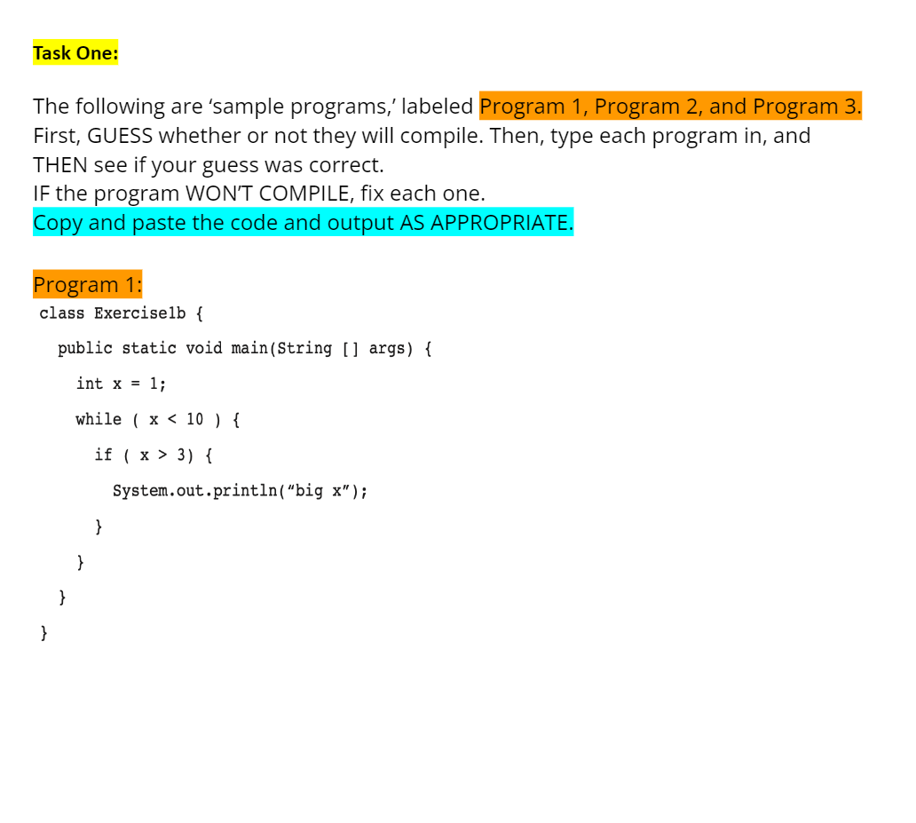 Solved Please Do Task One (including Programs 1, 2 And 3), | Chegg.com