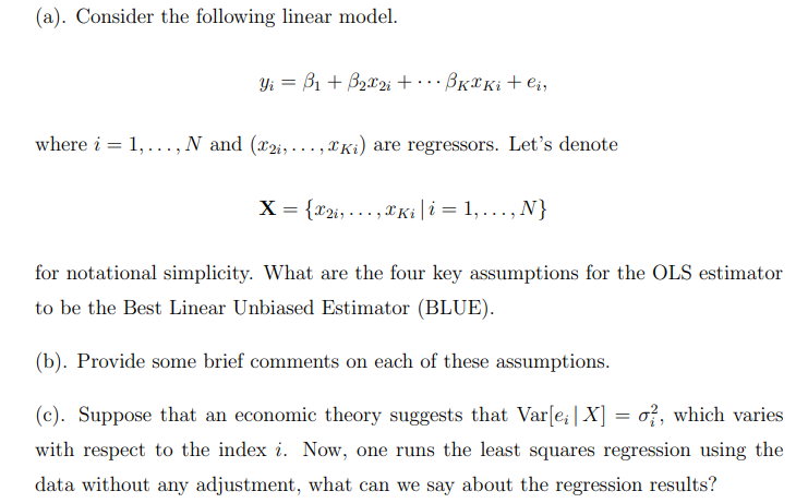 Solved (a). Consider The Following Linear Model. | Chegg.com