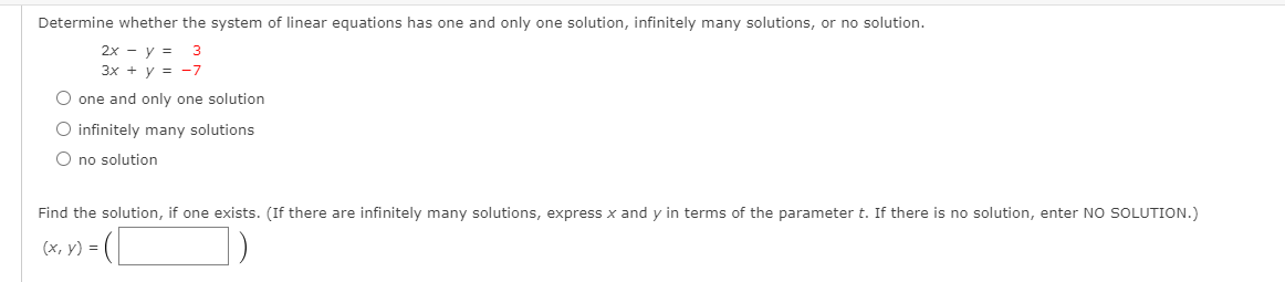 Solved Determine whether the system of linear equations has | Chegg.com