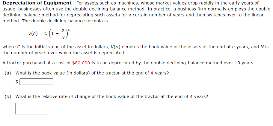 Solved Depreciation of Equipment For assets such as | Chegg.com