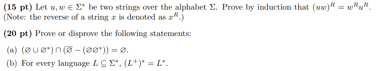 Solved 15 Pt Let U W 2 Be Two Strings Over The Alph Chegg Com