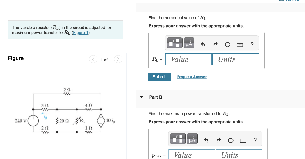 Solved Find The Numerical Value Of RL. The Variable Resistor | Chegg.com