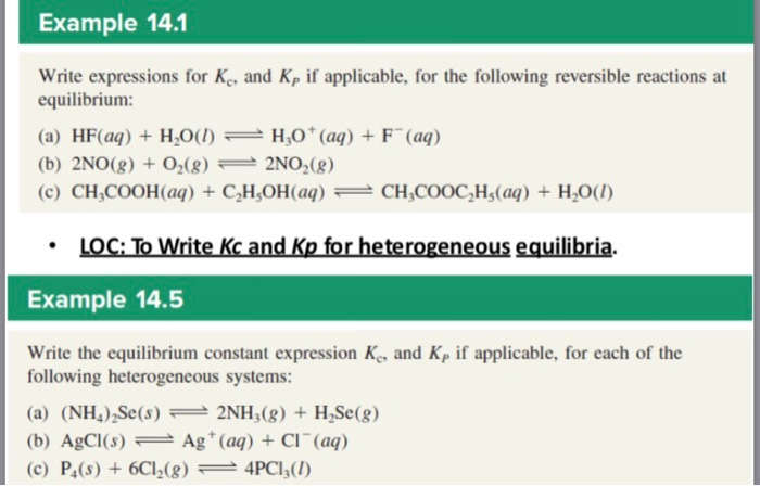 Solved Example 14.1 Write expressions for Ke, and Kp if | Chegg.com