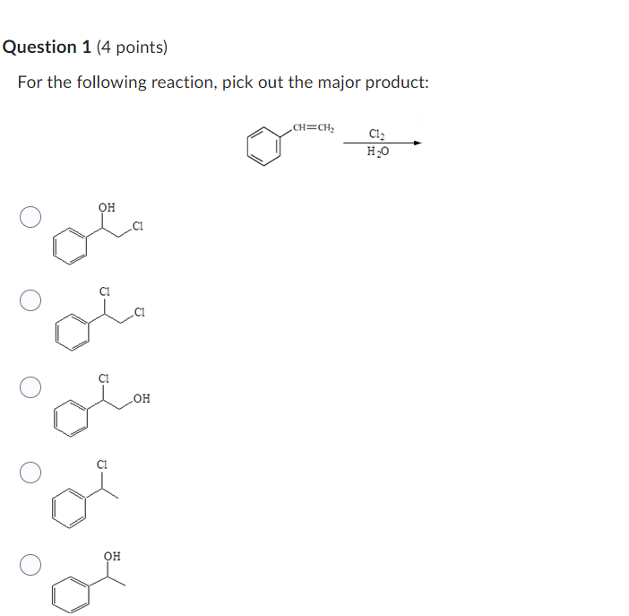 Solved For the following reaction, pick out the major