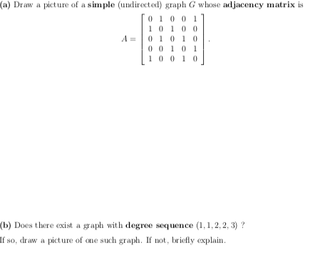 Solved (a) Draw a picture of a simple (undirected) graph G | Chegg.com