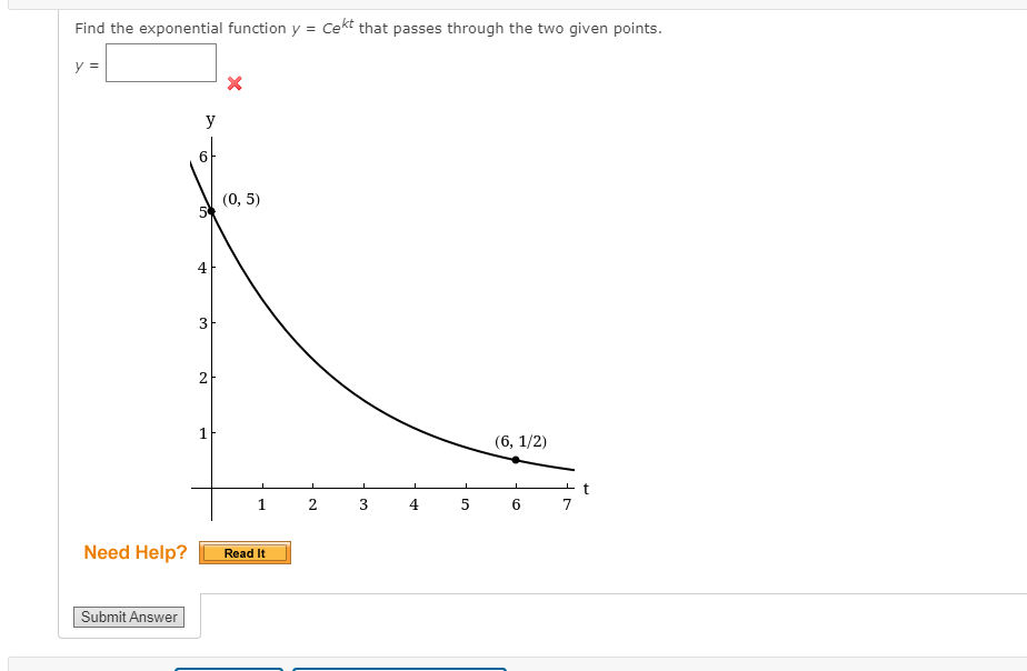 Solved Find the exponential function y = cekt that passes | Chegg.com