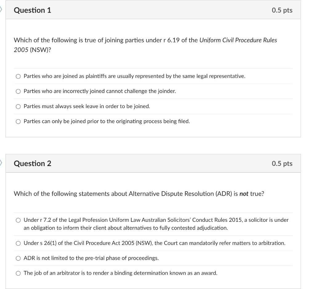 Solved 0.5 pts Question 1 Which of the following is true of