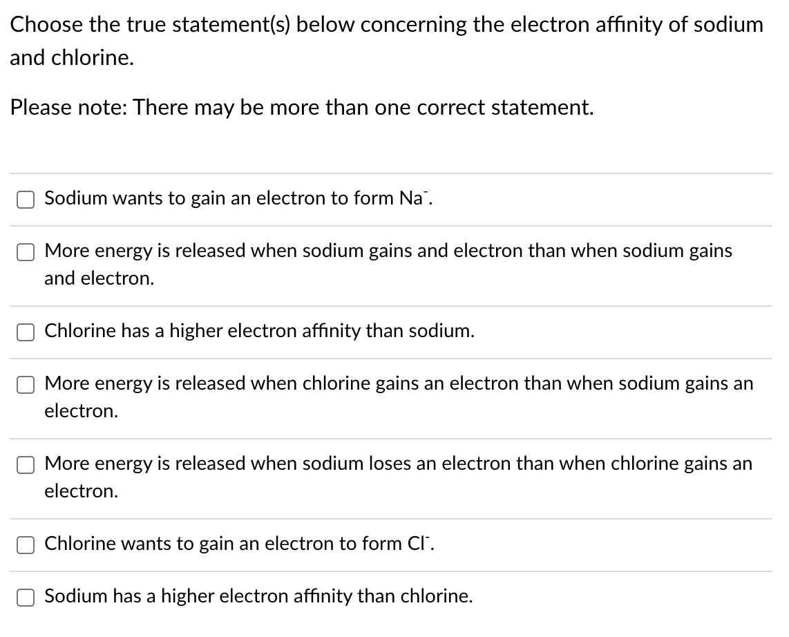 Solved Choose the true statement(s) below concerning the