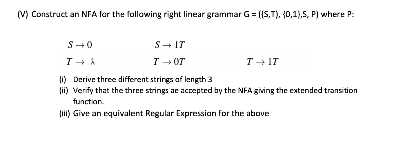 Solved V Construct An Nfa For The Following Right Linea Chegg Com