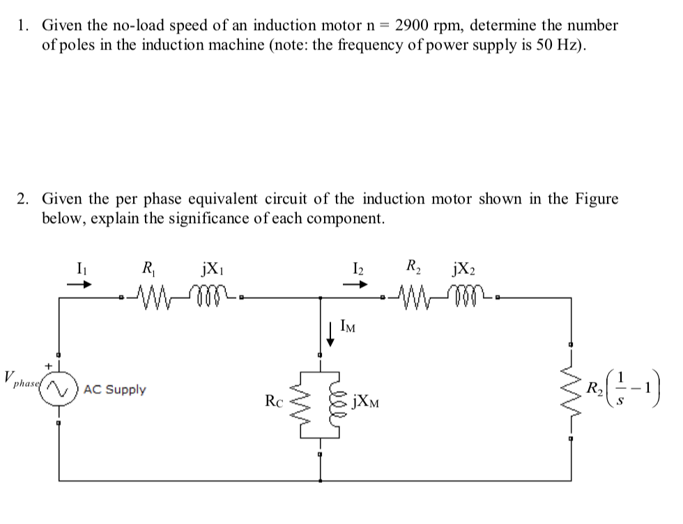 Solved 1. Given the no-load speed of an induction motor n- | Chegg.com