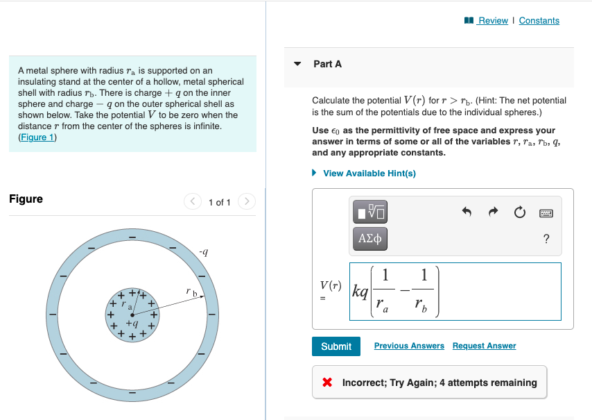 [Solved] A metal sphere with radius ra is supported on an