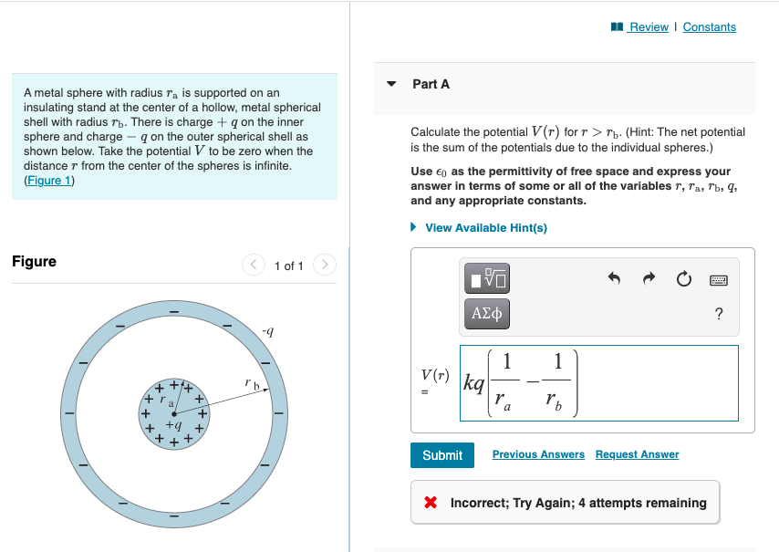 [Solved]: A Metal Sphere With Radius Ra Is Supported On An