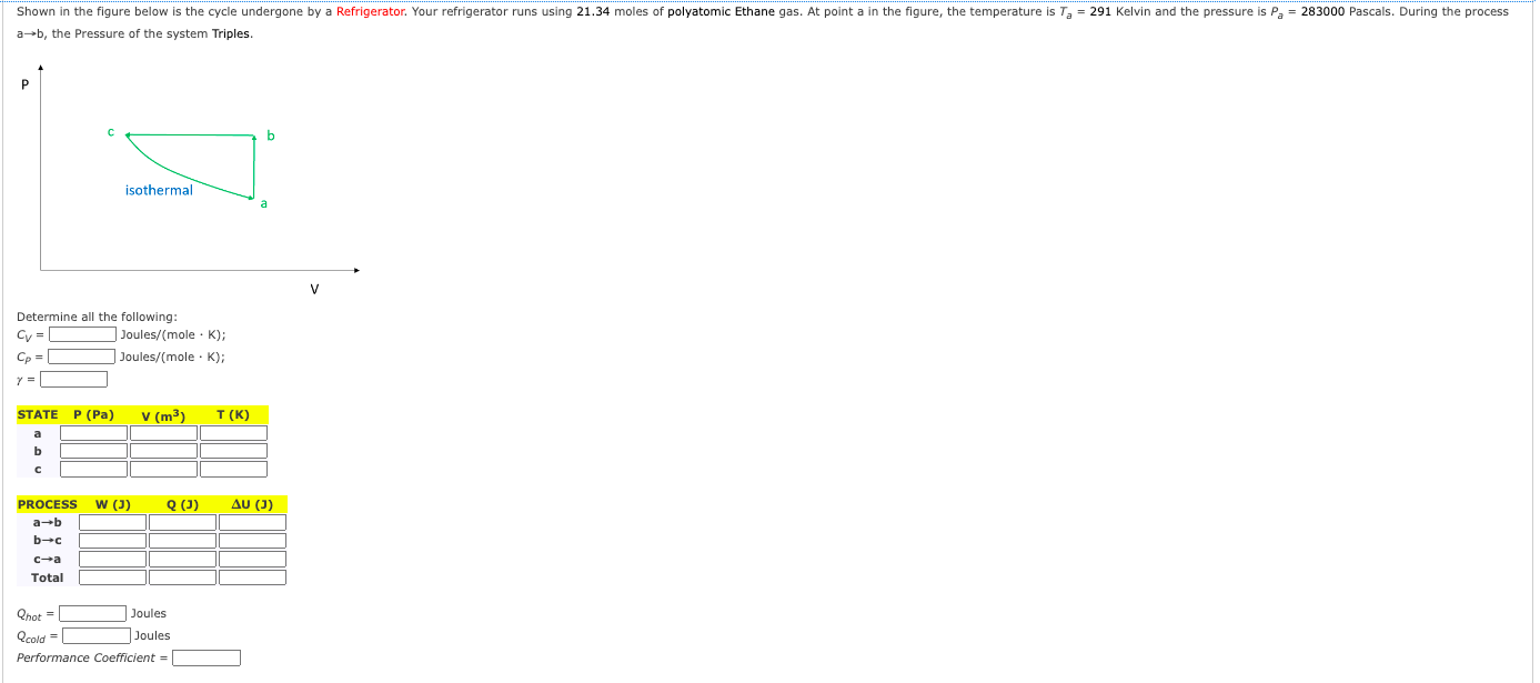 Solved a→b, the Pressure of the system Triples. Determine | Chegg.com