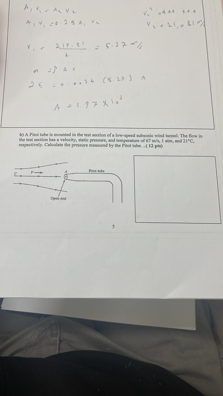 Solved B A Pitot Tube Is Mounted In The Test Section Of A Chegg Com