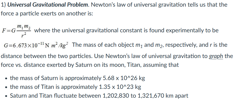 Solved 1 Universal Gravitational Problem Newton S Law O Chegg Com