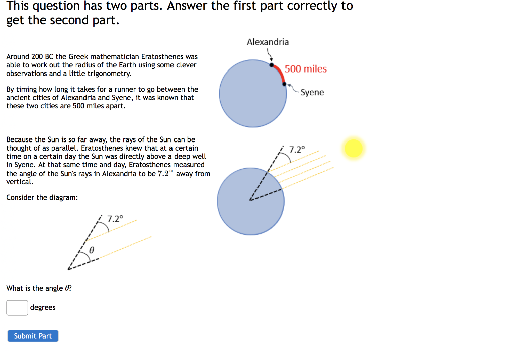 TIL that Eratosthenes, a Greek mathematician and astronomer (276 BC),  measured of Earth's circumference by using the shadow angles from the sun  in two locations. He calculated it was 39,375 km, which