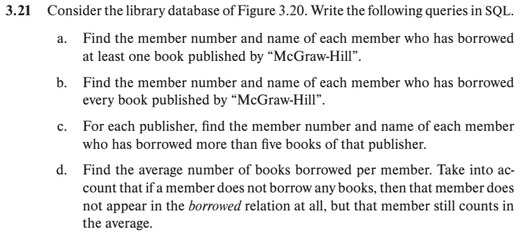 Solved Consider the library database of Figure 3.20. Write | Chegg.com