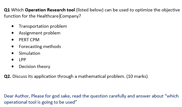 Solved Q1 Which Operation Research Tool (listed Below) Can | Chegg.com