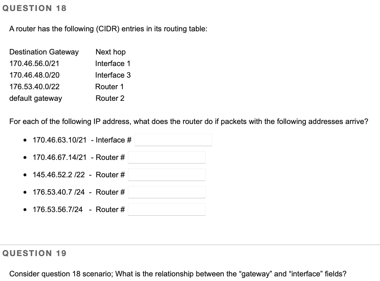 Solved Question 18 A Router Has The Following Cidr Entries