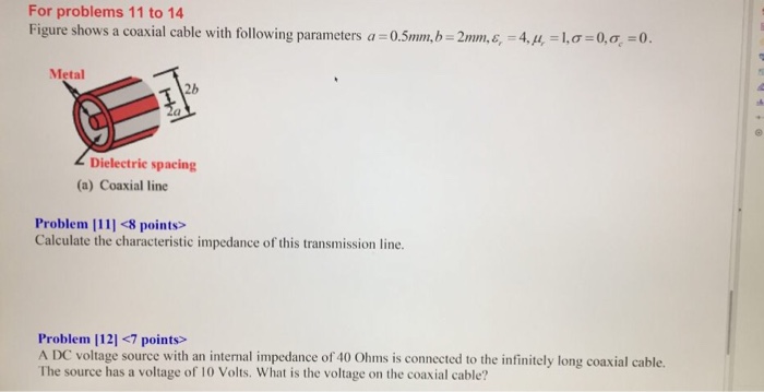Solved For problems 11 to 14 Figure shows a coaxial cable | Chegg.com