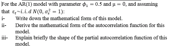 For the AR(1) model with parameter 1 = 0.5 and u = 0, | Chegg.com
