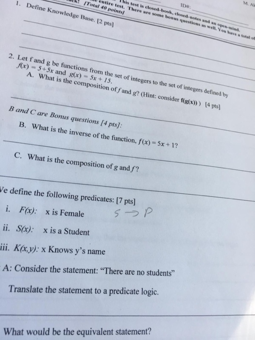 Solved M. Al his test is closed book closed notes and an Chegg