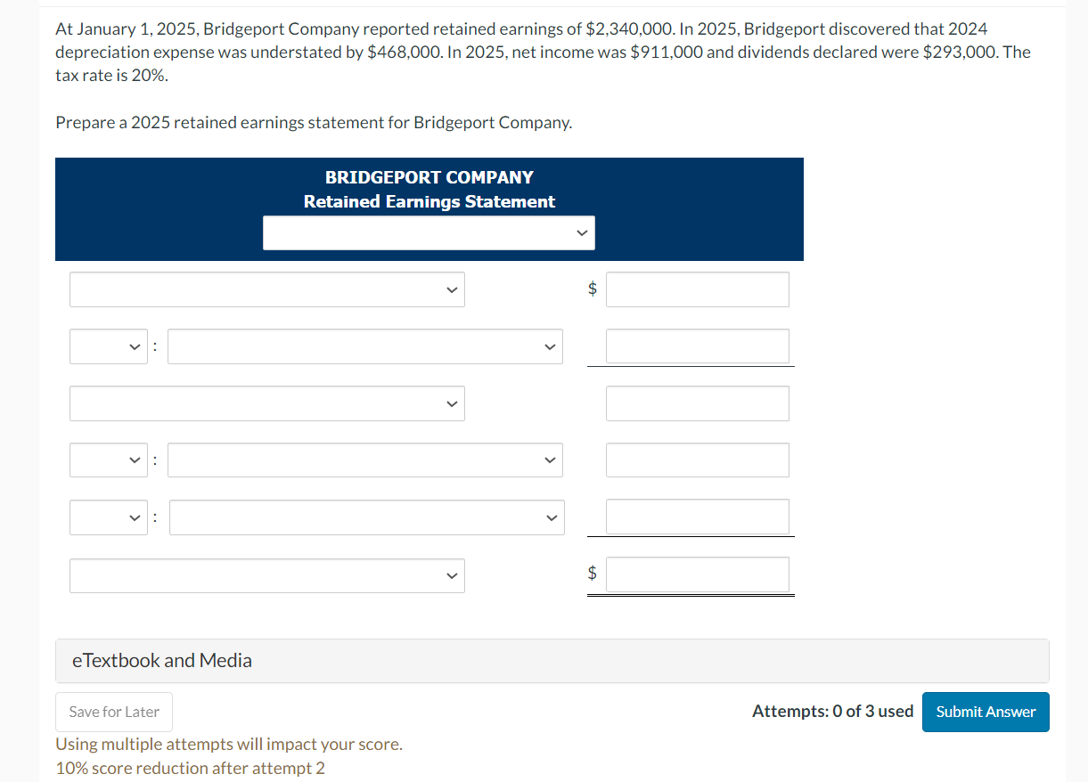 Solved At January 1, 2025, Bridgeport Company reported