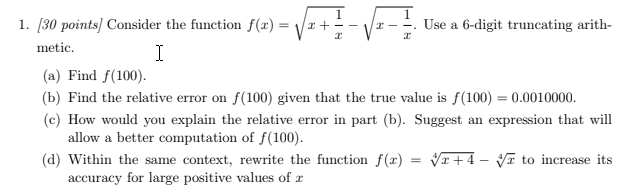Solved 2 1. (30 points) Consider the function f(x) = V2+- | Chegg.com