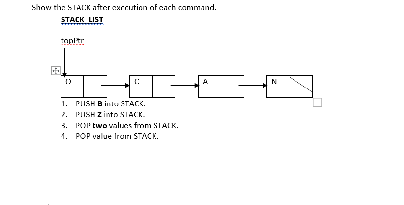 Solved Show the STACK after execution of each command. STACK | Chegg.com